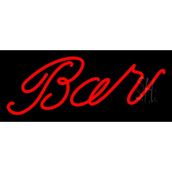 Cursive Red Bar LED Neon Sign 6 x 15 - inches, Clear Edge Cut Acrylic Backing, with Dimmer - Bright and Premium built indoor LED Neon Sign for Bar decor.