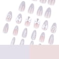 thumbnail image 2 of Pink White Ombre 3D Bow Pearl Accent Press on Nails, Medium Almond Glossy Glitter False Nails, 24 Count, 2 of 7