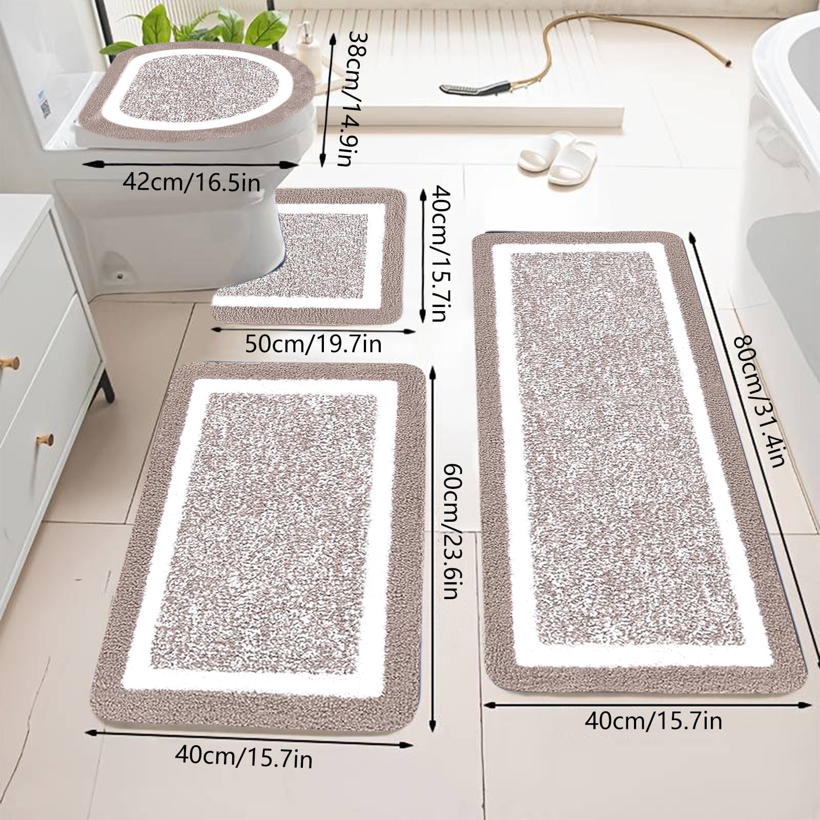 PALIFEUR Bathroom Rugs Sets, Non-Slip Bath Mat Set 4 Piece, Soft Comfortable Washable Bathroom Mat Set, Quicker Dry Bathroom Rug with Toilet Rug