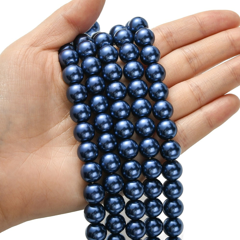 Eco-Friendly Glass Pearl Bead Strands Round Dyed Cotton Cord Threaded Midnight Blue 10mm Hole: 1.2~1.5mm about 42pcs/strand 15.7 inch