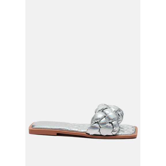 Marcue Patent Pu Quilted Slides In Woven Straps