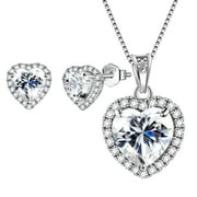 Heart Jewelry Sets Women Diamond April Birthstone Jewelry Set Necklace Earrings 925 Sterling Silver Fine Jewelry Valentines Birthday Mother's Day Gift for Her