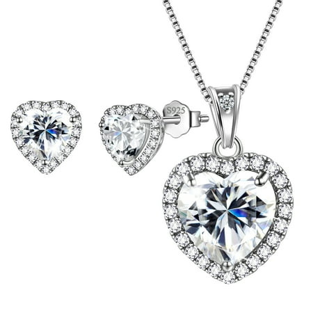 Heart Jewelry Sets Women Diamond April Birthstone Jewelry Set Necklace Earrings 925 Sterling Silver Fine Jewelry Valentines Birthday Mother's Day Gift for Her