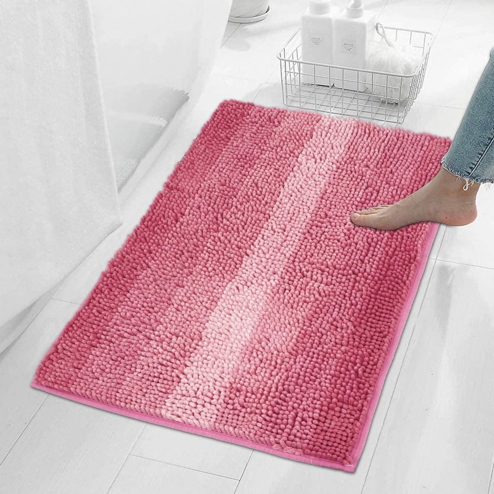 Soft Bathroom Rug 32" x 20" Non-Slip Absorbent Water Pink Chenille Furry Bath Mats Rugs for Bathtub Shower Room