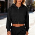 thumbnail image 6 of UQJfacai Zip Up Hoodie Women Cropped Casual Sweatshirts Workout Double Zipper Long Sleeve Drawstring Hooded Jacket Crop Tops, 6 of 9