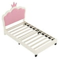thumbnail image 4 of Upholstered Princess Bed With Crown Headboard,Twin Size Platform Bed with Headboard and Footboard, 4 of 10