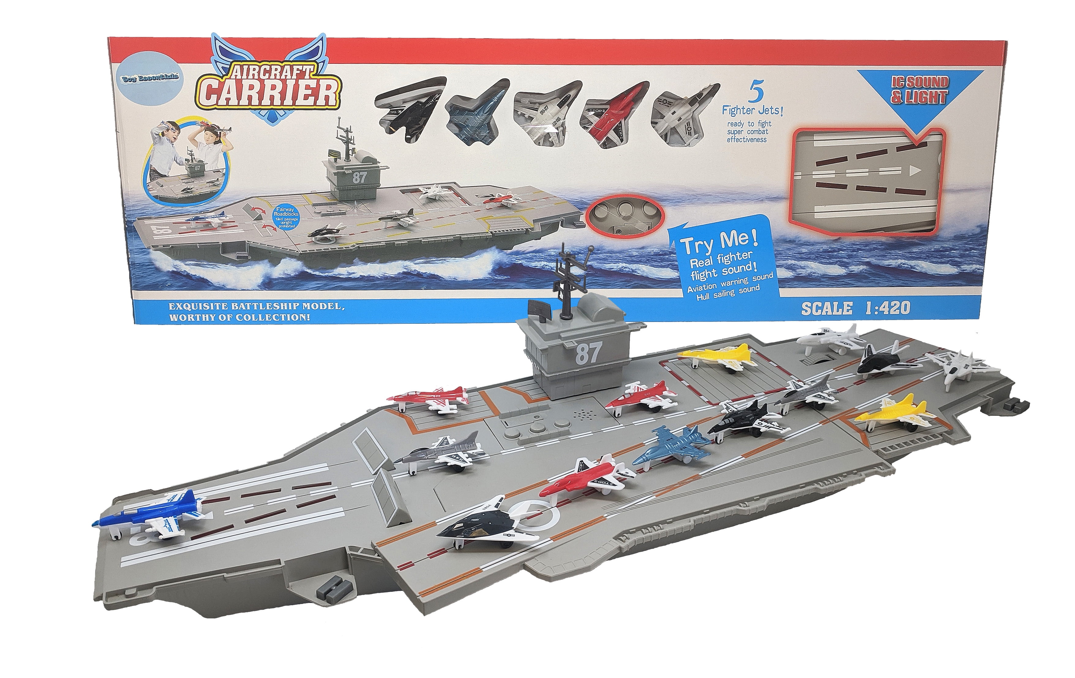 18 Fighter Jets 33 Inch Aircraft Carrier with Soldiers Jets Military Vehicles 