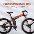 thumbnail image 2 of Folding Mountain Bike, Eurobike G7 Full Suspension, 27.5 Inch Wheels, 21 Speed, Shock Absorber, Disc Brakes, Adult for Mens Bicycle 3-Spoke Orange, 2 of 8