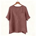 thumbnail image 7 of Fnooota Cotton Linen T-shirts for Women, Side Slit Summer Casual Crew Neck Womens Tops Watermelon Red Size S-3XL, 7 of 7