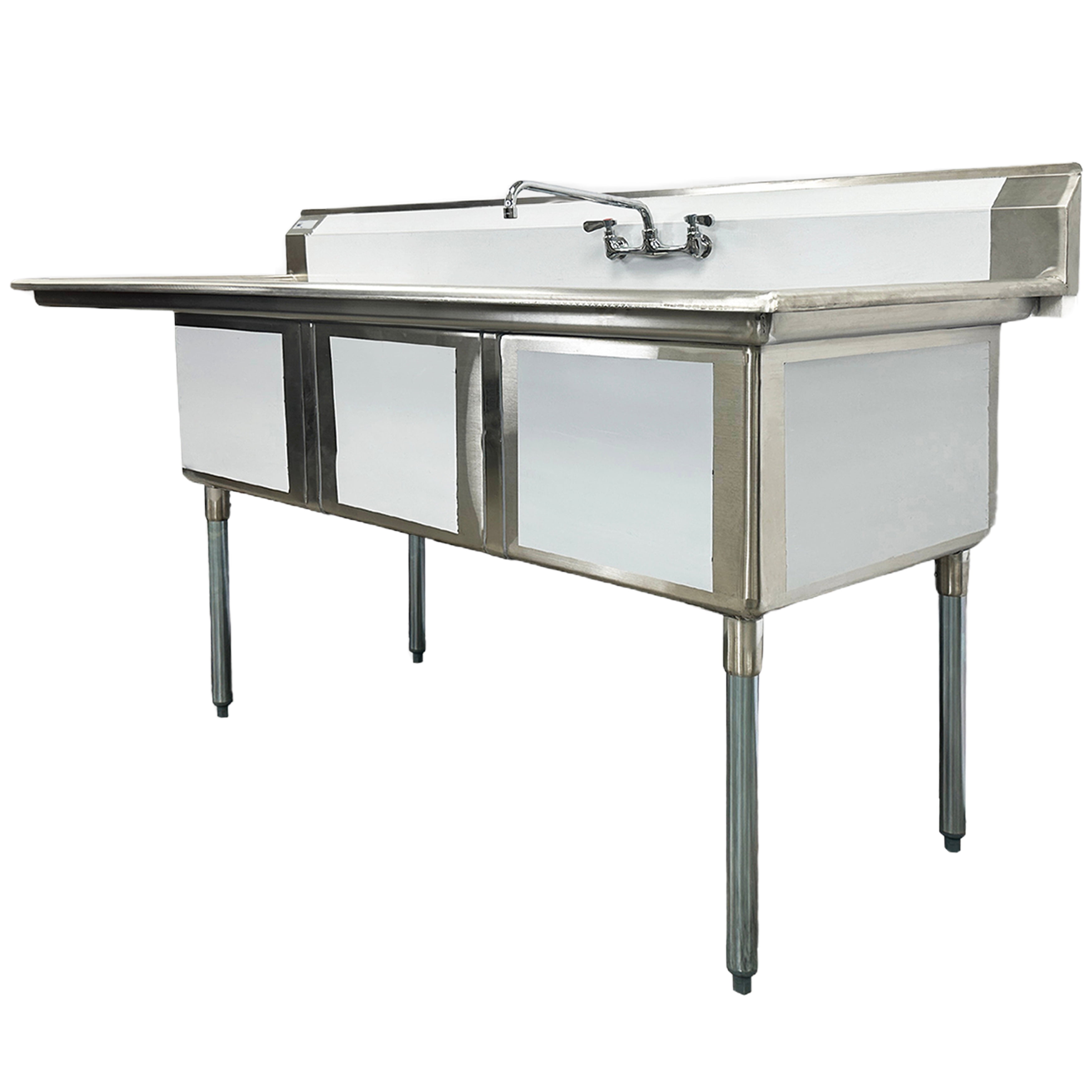 NSF 81 in. 3 Compartment Sink With Faucet, Kitchen Sink Commercial Sink with Left Drainboard in Stainless Steel