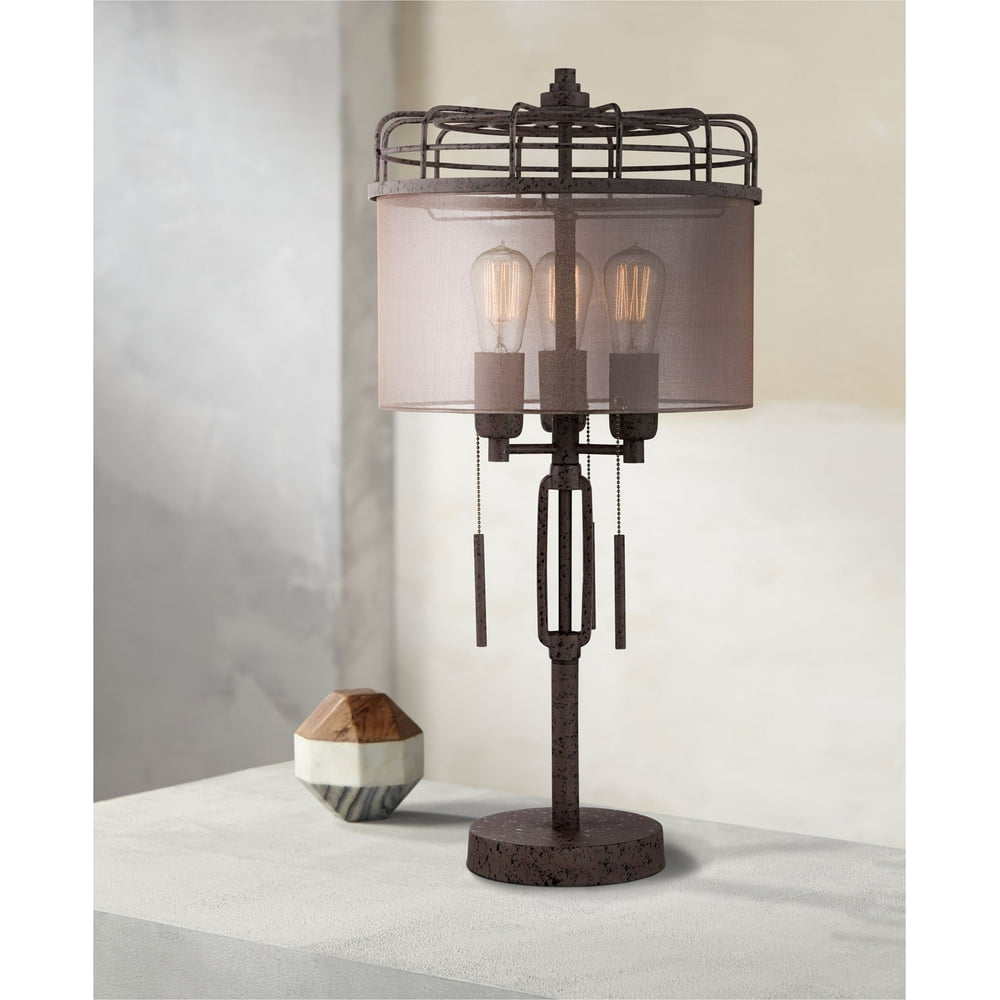 Franklin Iron Works Industrial Table Lamp Rustic Bronze Metal Cage