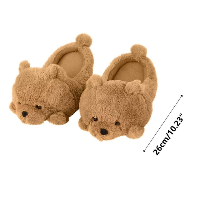 Yhmxh Pantuflas de osito de peluche, pantuflas de algodón grueso para el hogar, medias pantuflas de osito de peluche.