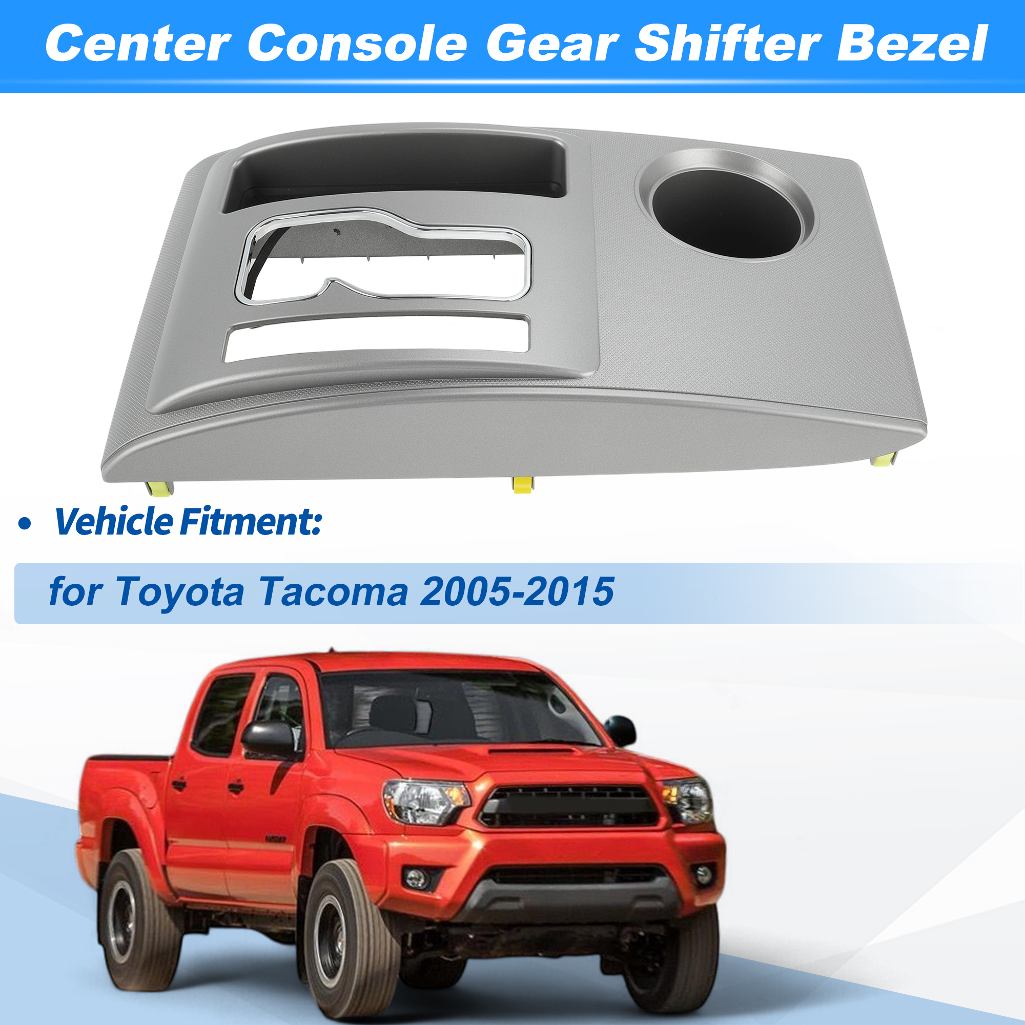 Unique Bargains No.58822AD010 Center Console Gear Shifter Bezel Shift Panel Cover Cup Holder for Toyota Tacoma 2005-2015 Silver Tone Interior Trim
