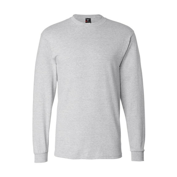 Hanes Men’s Beefy-T Long Sleeve T-Shirt, Crew Neck, Durable Pre-Shrunk Cotton Tee, Ash, S