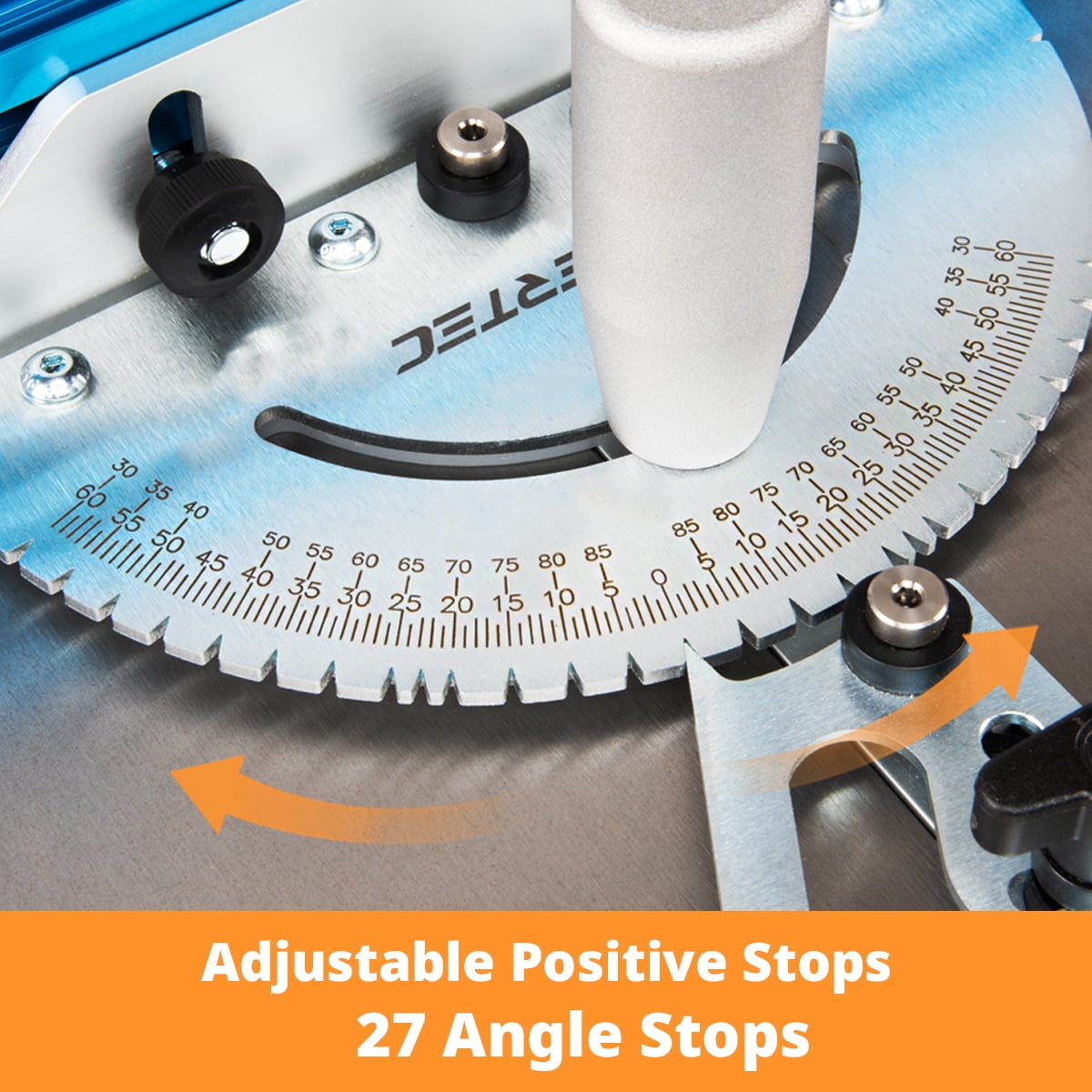 POWERTEC Table Saw Precision Miter Gauge System w/ 27 Angle Stops and 3/4”x 3/8”T-Slotted Miter Bar w/Removable T-Slot Plate; Includes 24”x 3” Multi T–Track Fence w/Scale, T-track Flip Stop, 71391