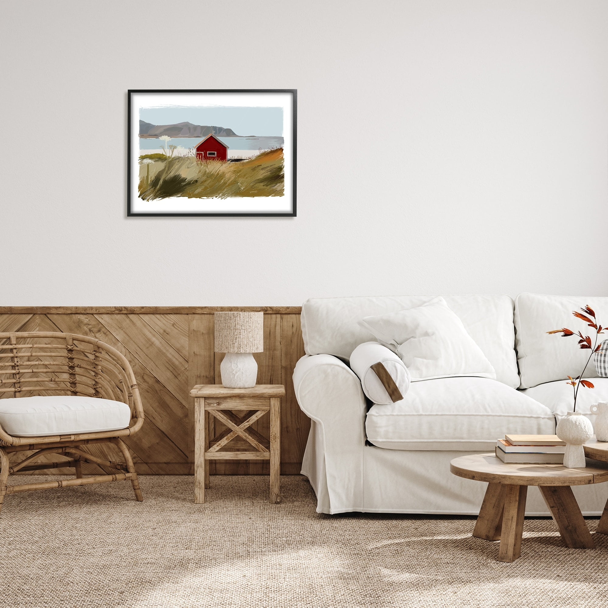 Stupell Industries Lakeside Rural Red House Distant Mountain View Painting Black Framed Art Print Wall Art, Design by J. Weiss