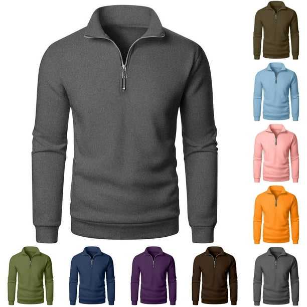 RKSTN Men's 1/4 Zipper Sweatshirts Oversized Quarter Zip Stand Up Collar Long Sleeved Pullover Hoodless Sweatshirt Top Mens Casual Half Zipper Loose Sweatshirt Plus Size Solid Henley Collared Shirt