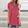 thumbnail image 2 of ZVAVZ Summer Tops Women Short Sleeve Tunics Top To Wear With Leggings Plain Crewneck Comfy T-Shirts Plus Size Loose Fit Flowy Pullover Blouse Hot Pink 4XL, 2 of 5