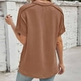 thumbnail image 6 of Uaswgudfs Women's Casual Ribbed Trim V-Neck Blouse T-Shirt - Loose Fit Short Sleeve Solid Color Top, 6 of 7