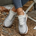 thumbnail image 3 of Rokment Sparkly Sequin Fashion Sneakers Walking Shoes for Women Fall Winter Bling Breathable Mesh Patchwork Lace up Memory Foam Non Slip Running Tennis Casual Footwear Silver Size 9, 3 of 6