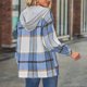 thumbnail image 4 of Abrigo a cuadros para mujer, chaqueta con botones y capucha, ajuste holgado, informal, a la moda, para otoño e invierno, azul claro M, 4 of 6