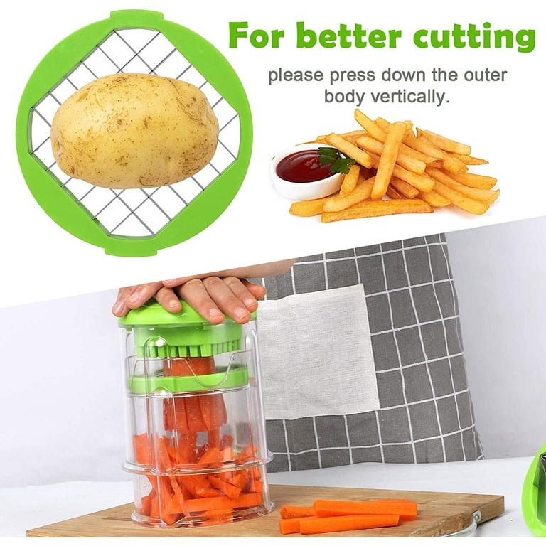 French Fry Cutter, Professional Home Style Potato Cutter Fry Cutter Onion  Chopper Apple Slicer Corer Great for Potatoes Carrots Cucumbers 2 Blades