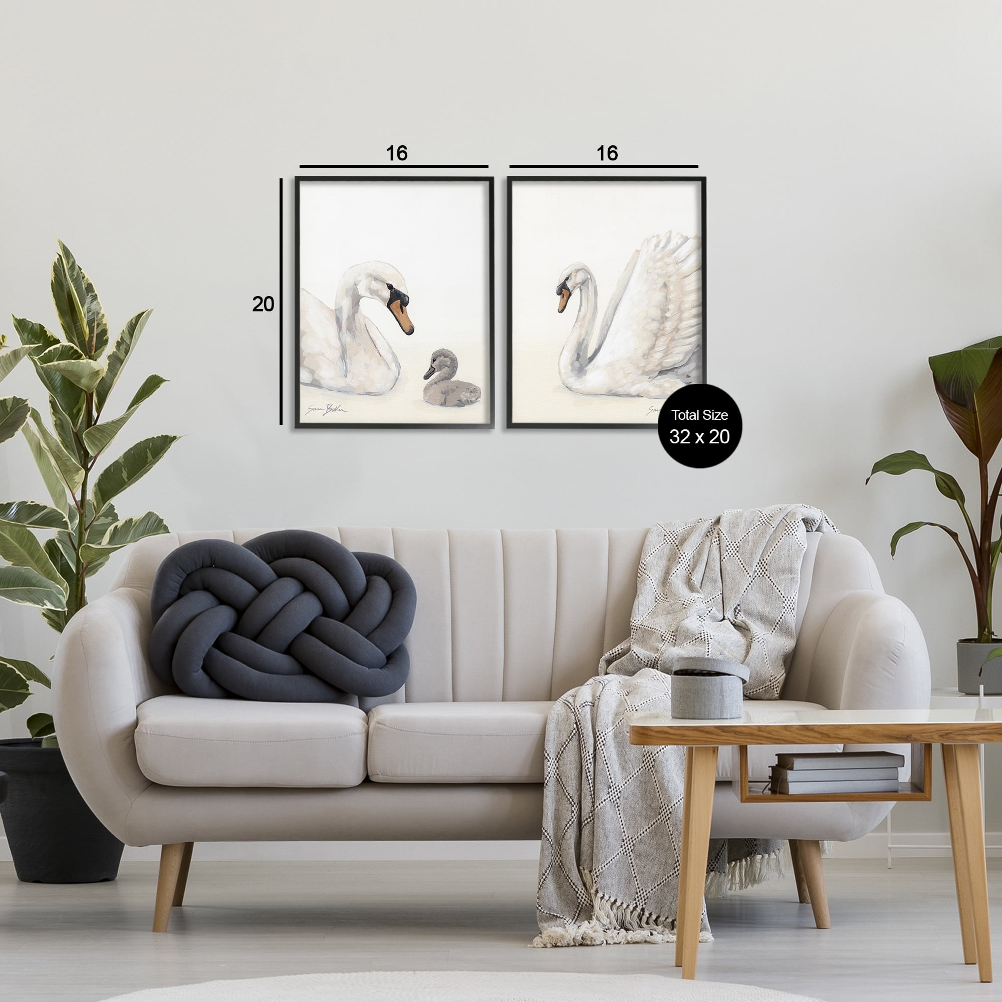 Stupell Industries Graceful Swan & Cygnet 2 Piece Black Framed Giclee Art Set, design by Sara Baker