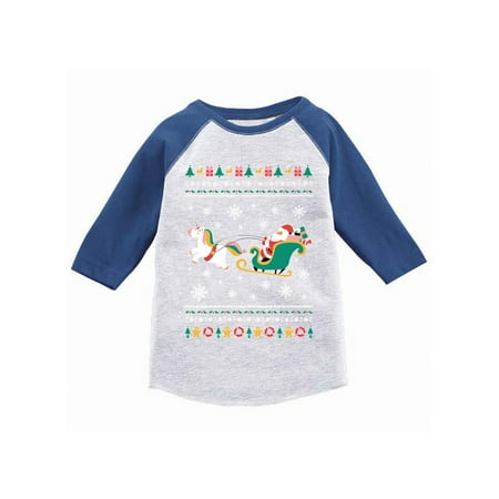 

Awkward Styles Boys Girls Ugly Xmas T-Shirt Christmas Santa with Unicorn Toddler Raglan Shirt