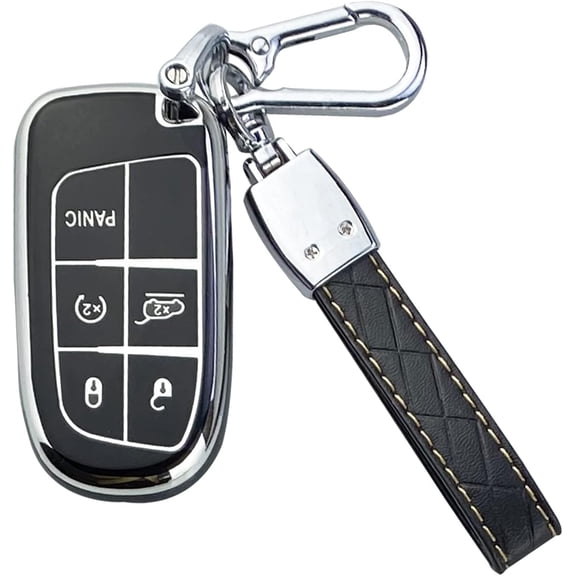Key Fob Cover Compatible with Jeep Grand Cherokee Compass Cherokee Renegade Keychain Case Holder Protector,Black