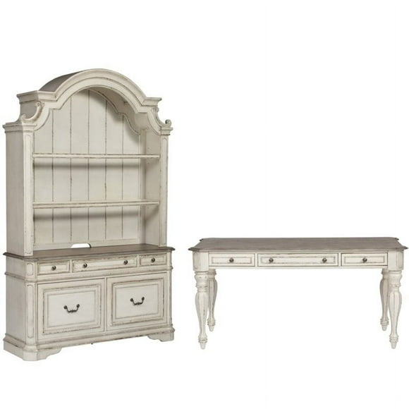 Magnolia Manor White 3 Piece Desk & Hutch Set