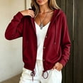thumbnail image 3 of Women Button Hooded Sweatshirt Jacket Soft Lightweight Hoodies Cardigan with Drawstring Hem Side Pockets Loose Fitting Casual Daily Outwear Wine Oversized Hoodies Women L, 3 of 7