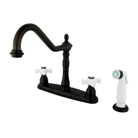Heritage Chrome 2 Handle - Kingston Brass Heritage Double Handle Kitchen Faucet with Side Spray