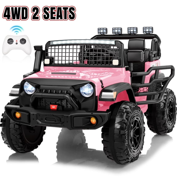 Funride 24 Volt Ride on Truck 2 Seater, 4WD Power Truck Wheels, Toy Gift with Remote, 800W Moter, Bluetooth Music, Spring Suspension, Pink