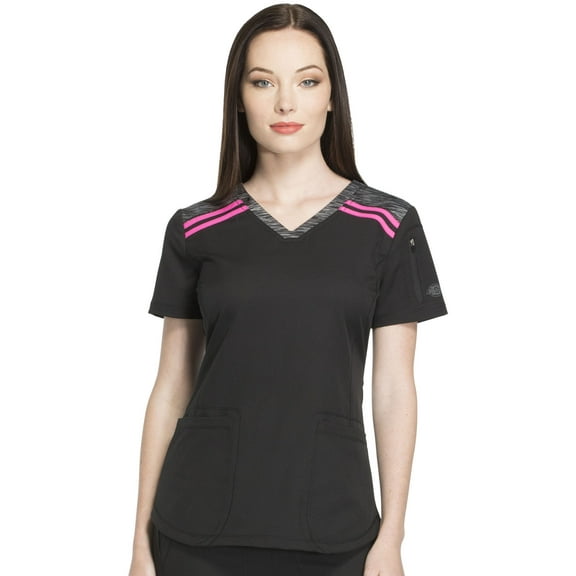 Dickies Dynamix Women Scrubs Top, V-Neck, DK740, XXS, Black