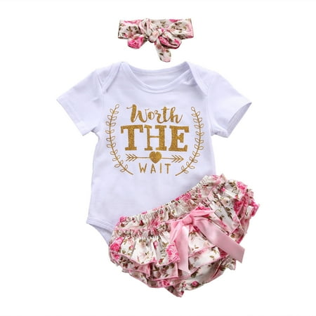 Newborn Infant Baby Girls Outfit Clothes Tops Romper Jumpsuit Bodysuit+Pants