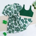 thumbnail image 2 of TOWED22 Girls Swimsuit Halter Neck One Piece Bathing Suit with Tropical Printed Cover Up Skirt Girls' Swimwear Set 7-18Y(Green,12-13 Y), 2 of 8