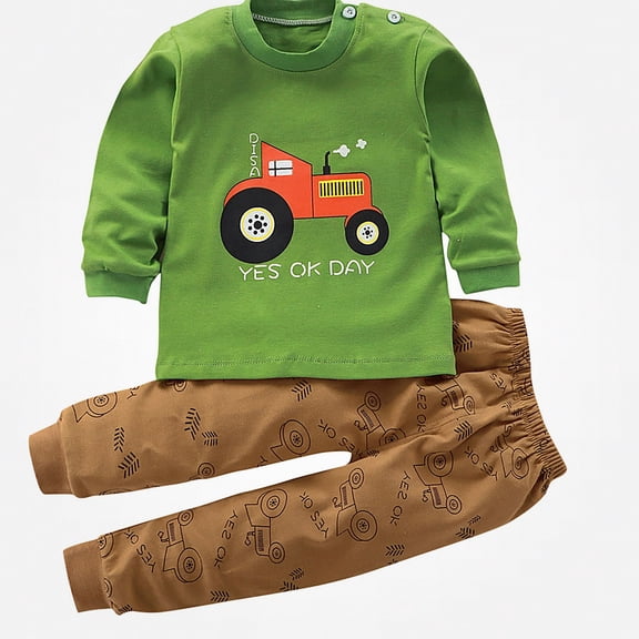 Crunowin Boys and Girls Cotton Outfit Sets Lightweight T-Shirt Graphic Long Sleeve Round Neck Top and Elastic Waist Long Pants Green Size 2T
