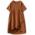 thumbnail image 2 of Women's Cotton Linen Dresses Irregular Hem Shirt Dress with Pockets Orange XXL, 2 of 3