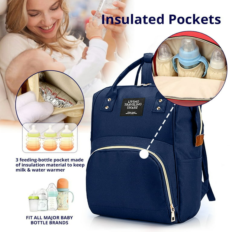 Diaper Bag Backpack, Multifunctional Mommy Nappy Bags with Insulated  Pockets, Waterproof, Large Capacity, Dark Blue 