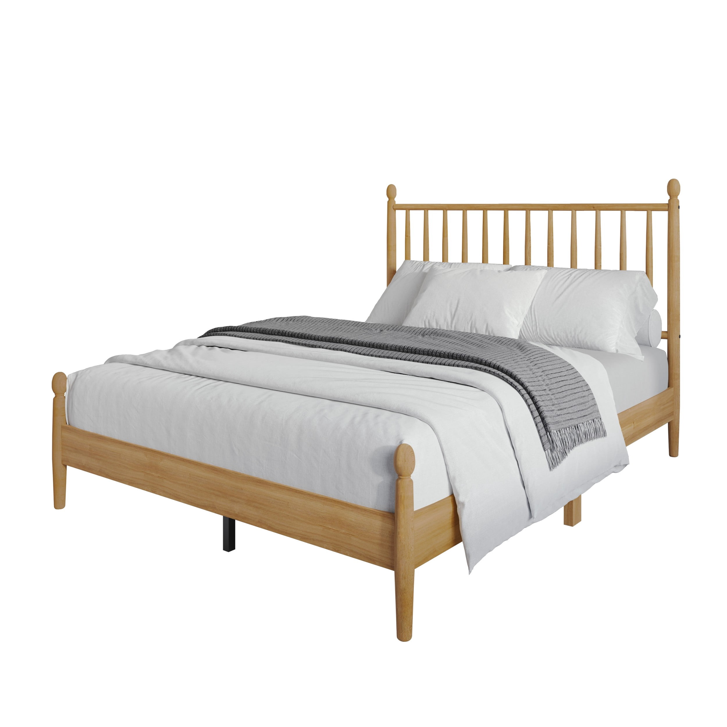 Home Design Downey Solid Wood Twin Platform Bed With Spindle Headboard, No Box Spring Required, Light Oak