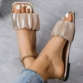 thumbnail image 5 of Flat Dressy Sandals for Women 2025 Glitter Square Open Toe Wrinkled Single Band Mules Slip on Dress Sandals, 5 of 9