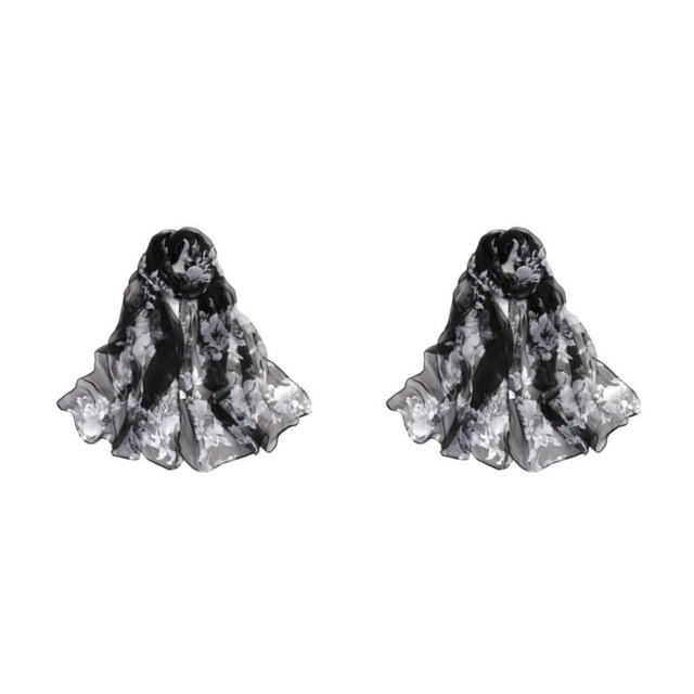 ZheElen Cloth Lightweight Portable Scarf Versatile For Wide Application And Easy Matching With Floral Black and White 2Set