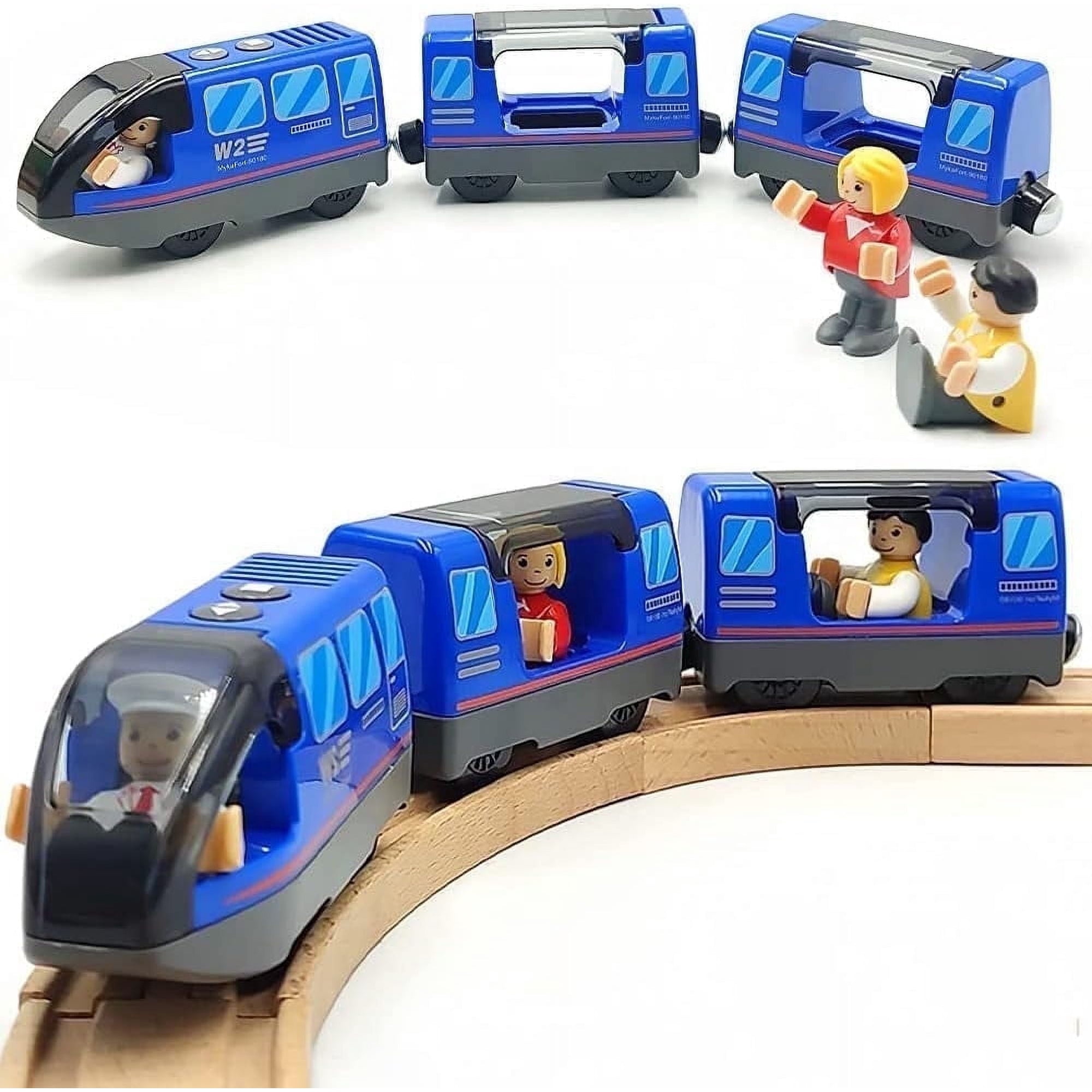 Battery Operated Wooden Train Track Set Toy High Speed for Toddlers 3 4 5 Years Old Boys Kids Magnetic Couplings City Vehicle with Figures