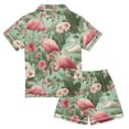 thumbnail image 2 of Silky Satin Kids' Pajama Set Breathable & Smooth Unisex Button-Down Pajamas Flamingo Tropical Leaves Pattern XX-Large, 2 of 8