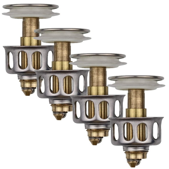 Amdohai 4 Pack Universal Wash Basin Bounce Drain Filter Pop Up Bathroom Sink Drain Plug With Basket Universal Size Sink Drain Stopper Kitchen Sink Strainer