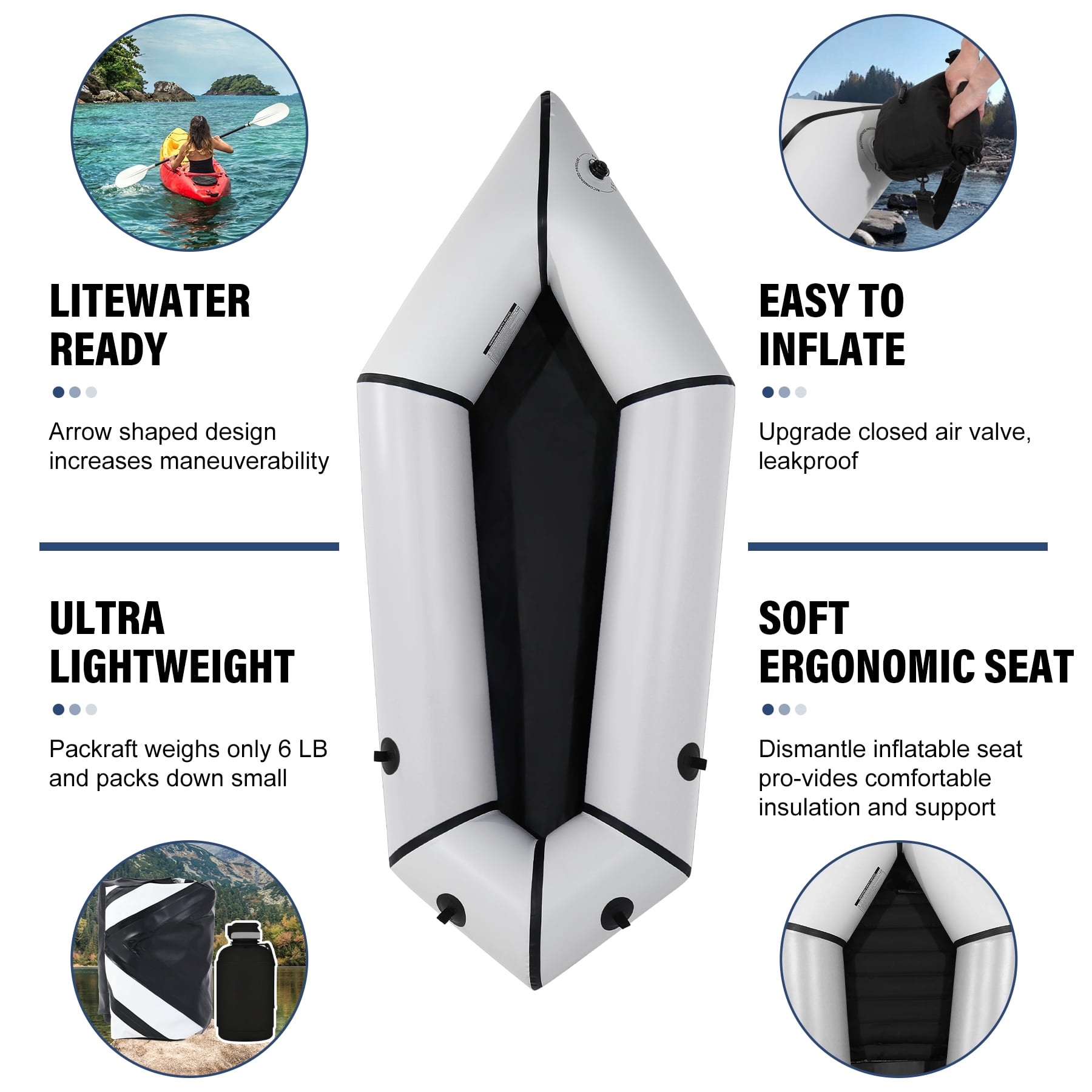 Oryxearth TPU Inflatable Lightweight Packrafts,Flat Water Rafting Camping Trip/Fishing/Water Adventures,1 Person