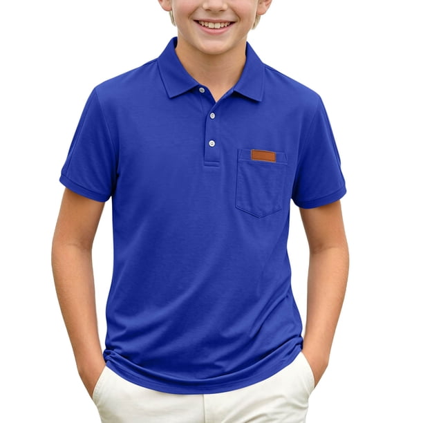 Odeerbi Camisas de Golf de Color Sólido Botón de Solapa Camisas de Tenis de Manga Corta Uniforme Escolar Con Bolsillo