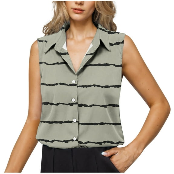 Sleeveless Tops for Women Button down Womens Tops Dressy Striped Blouses T Shirts for Women Plus Size Loose Fit
