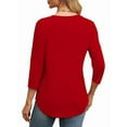 thumbnail image 2 of 3/4 Length Sleeve Womens Tops Round Neck Casual Tunic Tops Basic Pleated Shirts Loose Fit 2025 Red L, 2 of 3