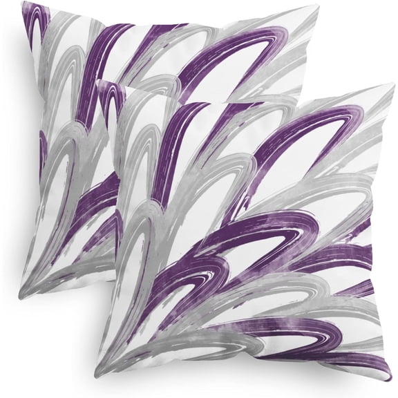 Throw Pillow Cases Pack of 2 Cozy Fleece Two-Tone Abstract Feather Decorative Cushion Covers for Couch Bed Sofa Farmhouse Decoration 20 X 20 Inches Purple Grey